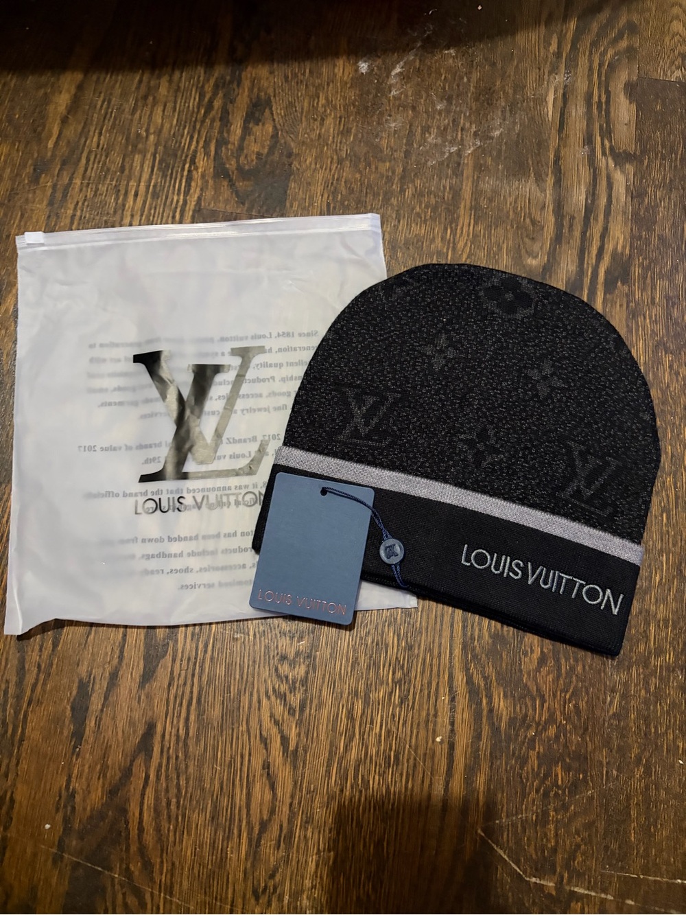 Louis Vuitton Black & Gray Monogram Knit Beanie
